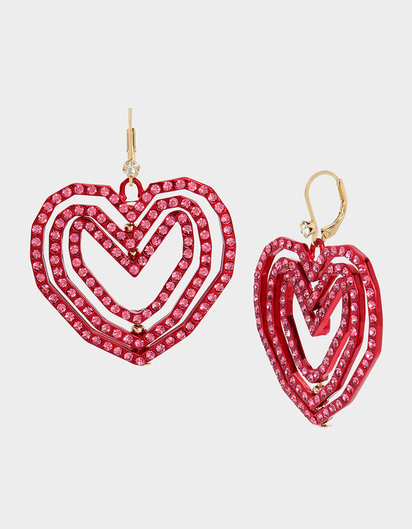 Gun Metal Valentine's Red Heart Chain Earrings - Bits off the Beach
